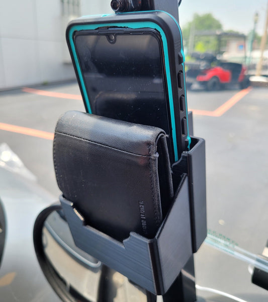 Phone Holder for Golf Cart Windshield Strut, Clip On/Off With Extra Storage Space!