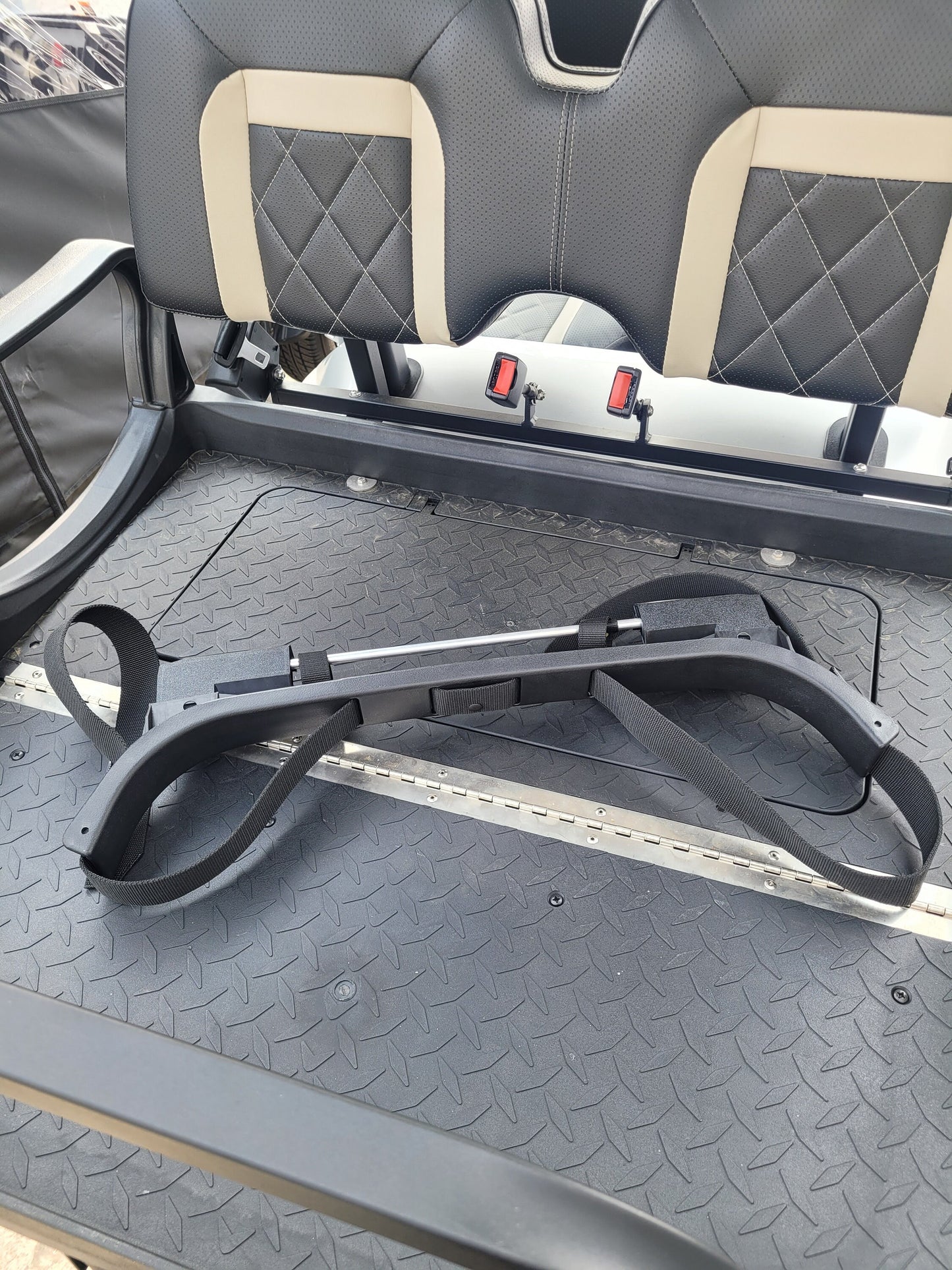 Star Ev Golf Cart Golf Bag Holder Attachment, Easily Removable, No Drilling Required, fits 1.25" tube 24" wide Square Grab Bar Rear Seat