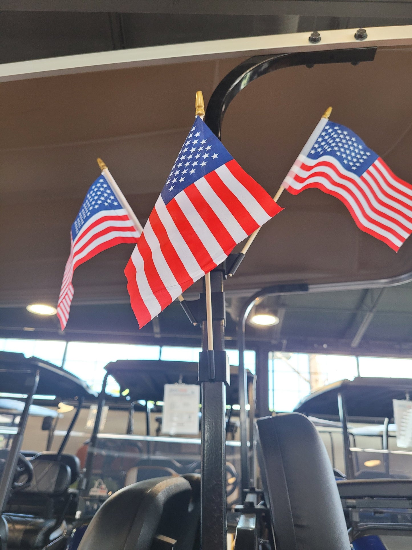 Golf Cart American Flag Holder USA United States Flag with Wood Stick Pole, Clips On Golf Cart Bar Struts Independence Day July 4th Golf