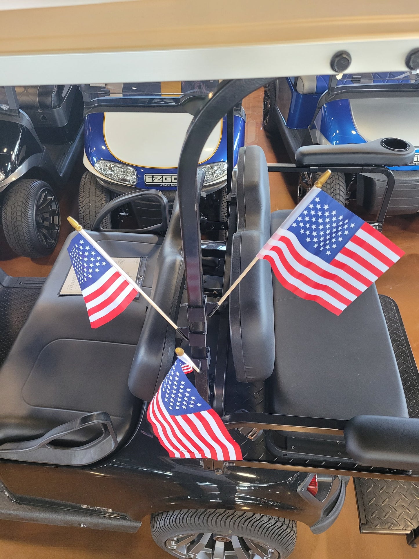 Golf Cart American Flag Holder USA United States Flag with Wood Stick Pole, Clips On Golf Cart Bar Struts Independence Day July 4th Golf