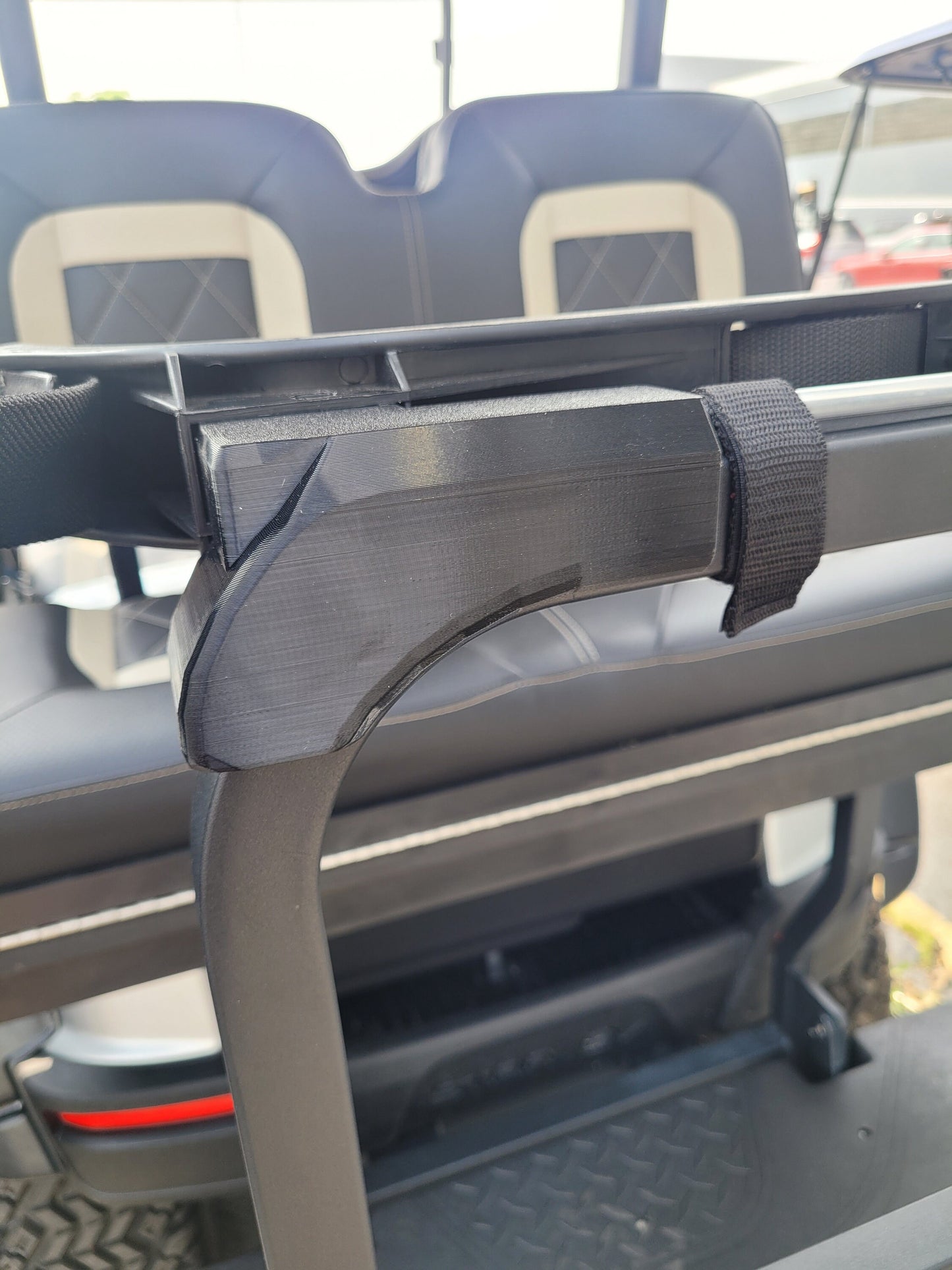 Star Ev Golf Cart Golf Bag Holder Attachment, Easily Removable, No Drilling Required, fits 1.25" tube 24" wide Square Grab Bar Rear Seat