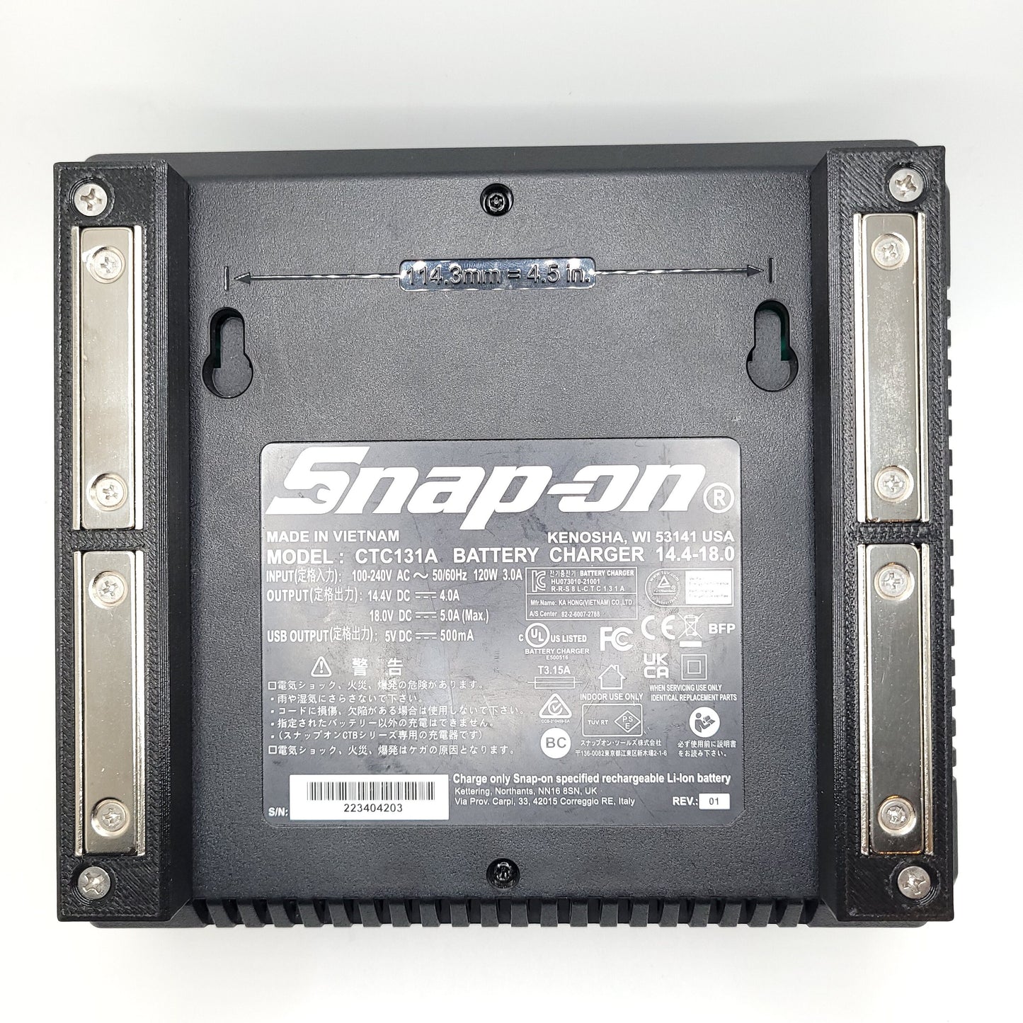 Snap-On Charger Magnetic Mount, For Model CTC131A, Uses Four Neodymium Bar Magnets For Strong Hold On Metal Surface