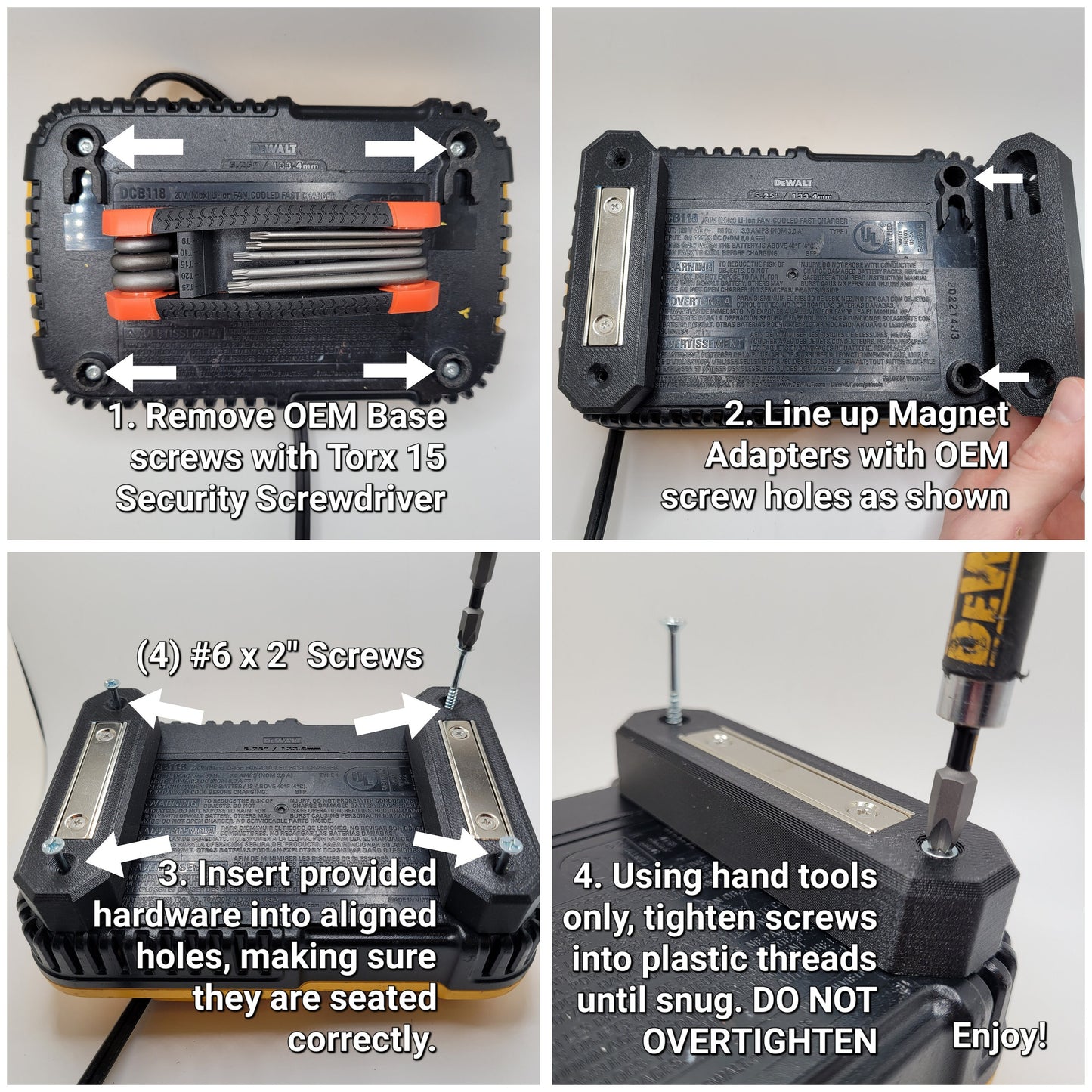 DEWALT Magnetic Charger Mount, Fits models DCB1106 & DCB118 12V, 20V, Fast Charger, Adapts Charger to mount on Metal Surface