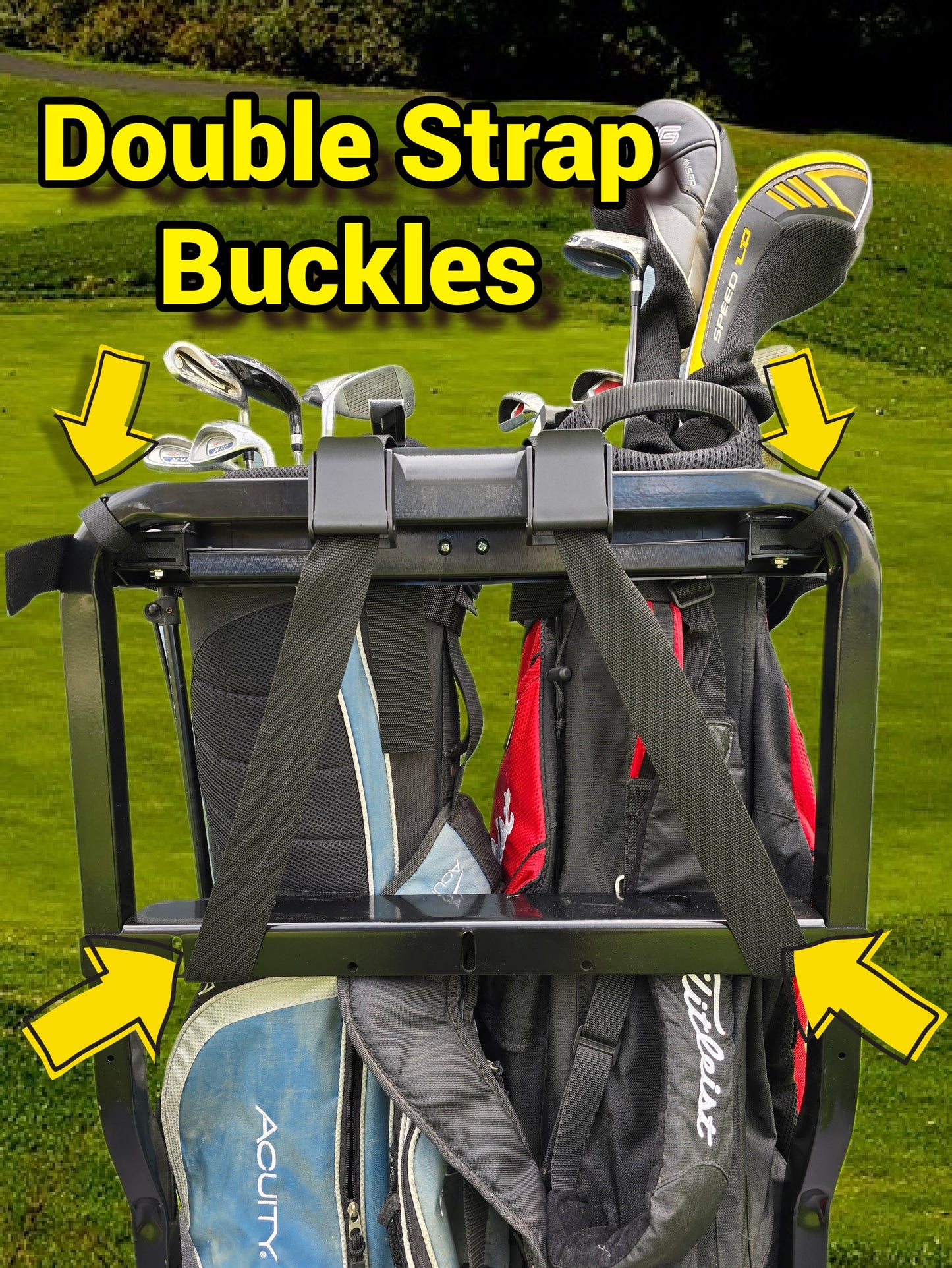 Coleman Kandi Golf Cart Golf Bag Holder Attachment, Easily Removable, No Drilling Required, fits 1" Wide Square Grab Bar Rear Seat